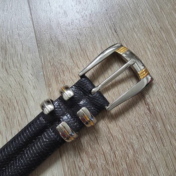 Vintage Mezlan Black Lizard Leather Belt sz 34 Medium Retro Minimalist Classic - Picture 2 of 8